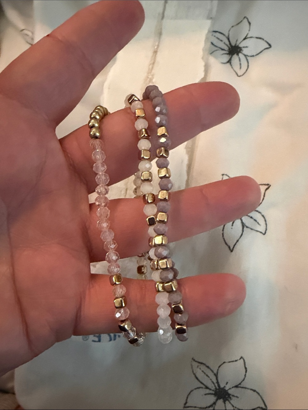 Gold Accent Pink Beaded Stretch Bracelet Set